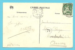 110 Op Kaart Met Stempel LIEGE, Met Firmaperforatie (perfin) " H L & C " - 1909-34