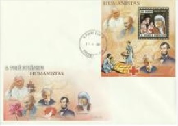 S. Tomè 2007, Schweitzer, Pope J. Paul II, Lincoln, Mother Teresa, Gandhi, Red Cross, BF GOLD In FDC - Albert Schweitzer