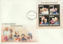 S. Tomè 2007, Schweitzer, Pope J. Paul II, Lincoln, Rotary, Gandhi, Orchid, Red Cross, 4val In BF GOLD In FDC - Albert Schweitzer