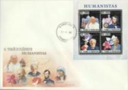 S. Tomè 2007, Schweitzer, Pope J. Paul II, Lincoln, Rotary, Gandhi, Orchid, Red Cross, 4val In BF SILVER In FDC - Albert Schweitzer