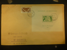 LETTRE  AVEC  BLOC DE L´EXPO DE 1937 OBLITERE DE TAHITI ET ADRESSE A LA REUNION  COVER - Cartas & Documentos