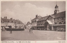 Contres  - La Halle Et Le Jet D'eau - Scan Recto-verso - Contres