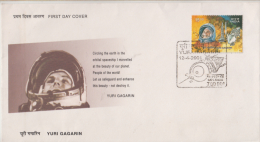 India  2001  Space  Yuri Gagarin  KOLKATA  First Day Cover # 89234  Inde Indien - Asien