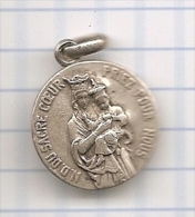 Médaille Religieuse En Argent Avec Bélière : N.D. Du Sacré Coeur (fin 19e-début 20e S.) - [Silber / Silver] - Anhänger