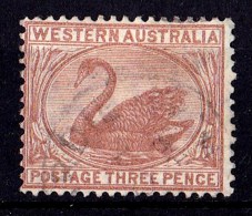 Western Australia 1871 Swan 3p Pale-brown Wmk Crown CC  Used P14  SG 63 - - - Usados