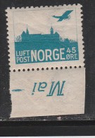 NORVEGE PA N° 1 40 O  BLEU VERT CHATEAU D'AKERSHUS NEUF SANS CHARNIERE - Ungebraucht