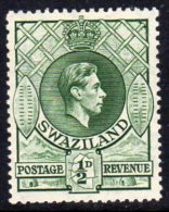 Swaziland GVI 1938 ½d Definitive, Perf. 13½x14, Very Lightly Hinged Mint - Swaziland (...-1967)