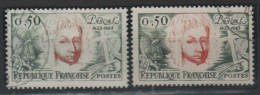 2 Timbres Variètés France N° 1344 Oblitérés "  Variètés De Couleur Clair Et Foncé Notamment Le Visage - Used Stamps