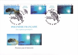 POLYNESIE FRANCAISE 1995 @ Enveloppe 17,7 X 12 Cm Premier Jour FDC Tortue Espèce Protégée Corail Papeete - FDC