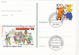 35958- FOR THE CHILDRENS PHILATELIC EXHIBITION, POSTCARD STATIONERY, 1998, GERMANY - Cartes Postales Illustrées - Oblitérées