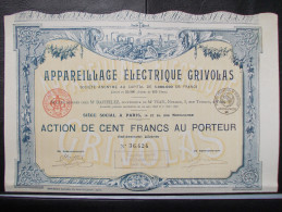 Magnifique Action Décorée. Appareillage électrique Grivolas. Action De 100 Francs Au Porteur - Electricity & Gas