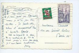 Affranchissement Mixte 12F Quimper De France Acec 3F Armoiries De Monaco Sur Carte Postale De Nice 13/01/1956 - Cartas & Documentos