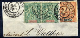MADAGASCAR 1896-99 Definitive 5c. X 2. 40c. Used On Piece With Tamatave Postmark.  Yc. 31, 37 - Oblitérés