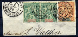 MADAGASCAR 1896-99 Definitive 5c. X 2. 40c. Used On Piece With Tamatave Postmark.  Yc. 31, 37 - Gebraucht