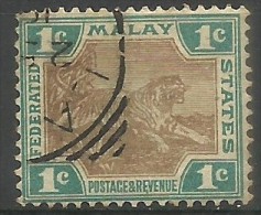 Federated Malay States - 1904 Tiger (Multiple Crown CA W/mark) 1c Used  Sc 26 - Federated Malay States