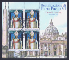 2014 VATICANO "BEATIFICAZIONE PAPA PAOLO VI" MINIFOGLIO ANNULLO PRIMO GIORNO - Used Stamps