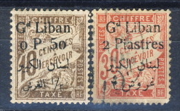 TGrand Liban 1924 Timbre Taxe Sovrastampa Bilingue Serie N. 6 E 8 USATI Catalogo € 14 - Timbres-taxe