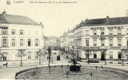 COURTRAI .KORTRIJK Rue Des éperons D'or Et Rue Du Chemin De Fer Hotel Royal   Animation   CPA Année 1919 - Kortrijk