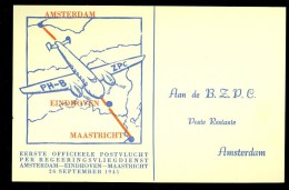 EERSTE POSTVLUCHT Uit 1945 PER REGERINGSVLIEGTUIG Van EINDHOVEN Naar MAASTRICHT (10.382d) - Cartas & Documentos