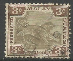 Federated Malay States - 1904 Tiger (Multiple Crown CA W/mark) 3c Used  Sc 27 - Federated Malay States