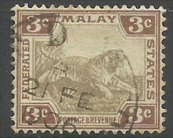 Federated Malay States - 1904 Tiger (Multiple Crown CA W/mark) 3c Used  Sc 27 - Federated Malay States