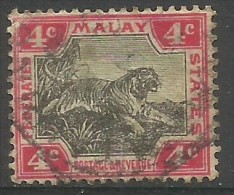 Federated Malay States - 1904 Tiger (Multiple Crown CA W/mark) 4c Used  Sc 28 - Federated Malay States