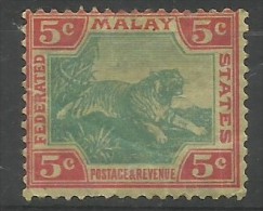 Federated Malay States - 1904 Tiger (Multiple Crown CA W/mark) 5c Used  Sc 29 - Federated Malay States