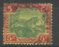 Federated Malay States - 1904 Tiger (Multiple Crown CA W/mark) 5c Used  Sc 29 - Federated Malay States