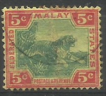 Federated Malay States - 1904 Tiger (Multiple Crown CA W/mark) 5c Used  Sc 29b - Federated Malay States
