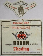 ETIQUETTE De VIN D'ALSACE 1980 - RIESLING - François BRAUN & Ses Fils - En Bon état - Riesling