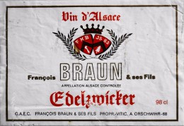 ETIQUETTE De VIN D'ALSACE 1983 - EDELZMICKER - François BRAUN & Ses Fils - En Bon état - Riesling