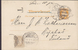 Norway Uprated Postal Stationery Ganzsache Entier Larvik VESTBANE POSTEKSP. 1904 NYSTAD Finland T-Cancel TAXE (2 Scans) - Postal Stationery