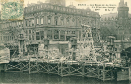 Paris  Les Travaux Du Métro Au Pont Au Change 1906  Cpa - Metropolitana, Stazioni