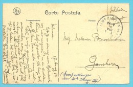 Kaart Met Stempel MALINES Op 18/08/1914 (Offensief W.O.I) Naar Ganshoren, Geschreven "Ontvangen Op 20/2/1915) !! - Zone Non Occupée