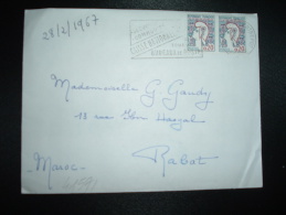 LETTRE Pour Le MAROC TP MARIANNE DE COCTEAU 0,20 X2 OBL.MEC.28-3-1967 MONTELIMAR ENTREPOT (26 DROME) - 1961 Marianne (Cocteau)