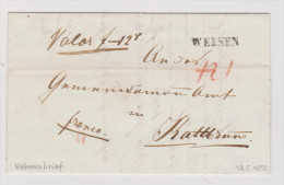 Heimat SG WEESEN 1850-05-18 Valorenbrief Nach Kaltbrunn - 1843-1852 Kantonalmarken Und Bundesmarken