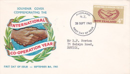 New Zealand 1965 International Co-operation Year Souvenir Cover - Brieven En Documenten