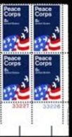 Plate Block -1972 USA Peace Corps Stamp #1447 National Flag Martial UN Dove Bird - Plaatnummers