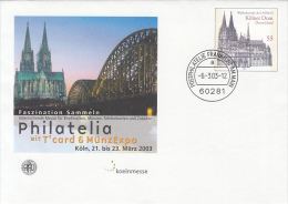 36042- PHILATELIC EXHIBITION IN KOLN, CATHEDRAL, COVER STATIONERY, 2003, GERMANY - Umschläge - Gebraucht