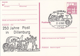 36048- POST CHASE, POST IN DILLENBURG, CASTLE, POSTCARD STATIONERY, 1985, GERMANY - Geïllustreerde Postkaarten - Gebruikt