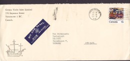 Canada AIR MAIL Par Avion Label GENOA YACHT SALES Ltd. VANCOUVER 1973 Cover Lettre Denmark J.E.H. Macdonald Painting - Airmail