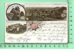 BLANKENBURG: Gruss, Litographie Multi-vues, Panorama, Grossvater, Regenstein - Blankenburg