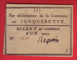 - JONQUERETTE. Billet De Confiance D'Un Sous - - Assignate