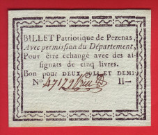 - PEZENAS. Billet Patriotique. Bon Pour Deux Sols Et Demi - - Assignats