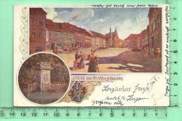 HILDBURGHAUSEN: Gruss Lithographie Multi-vues, Marktplatz, Denkmal - Hildburghausen