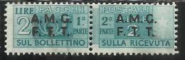 TRIESTE A 1947 -1948 AMG-FTT OVERPRINTED PACCHI POSTALI PARCEL POST LIRE 2 MNH - Postal And Consigned Parcels