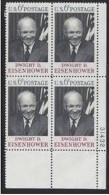 Plate Block -1969 USA Dwight D Eisenhower Stamp Sc#1383 Famous General 34th President Flag - Plate Blocks & Sheetlets