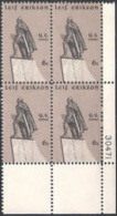 Plate Block -1968 USA Leif Erikson Stamp Sc#1359 Sculpture Sword Famous - Plate Blocks & Sheetlets