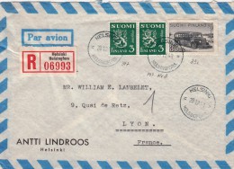 LETTRE FINLANDE COVER FINLANDE 1948. PAR AVION. RECOMMANDE PAR AVION. HELSINKI - LYON FRANCE  /CLASSEUR FINLANDE 8 - Brieven En Documenten