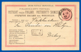 FINLAND 1887 PREPAID CARD 10 PENNI H & G 18 USED HELSINGFORS TO WIBORG ARRIVAL MARK VERY GOOD CONDITION - Interi Postali